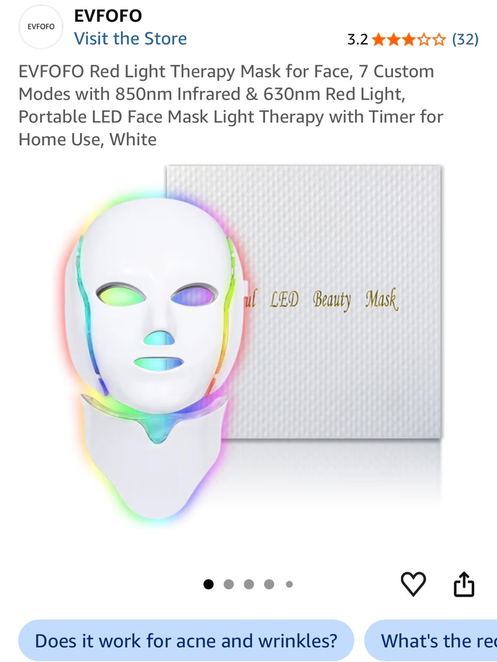 White LED Light Therapy Face Mask with Neck Attachment